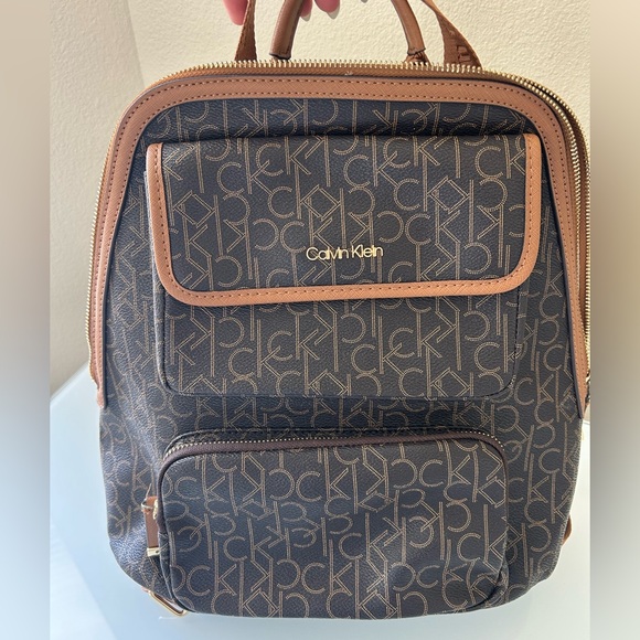 Calvin Klein Black and Brown Monogram Backpack - Picture 1 of 9